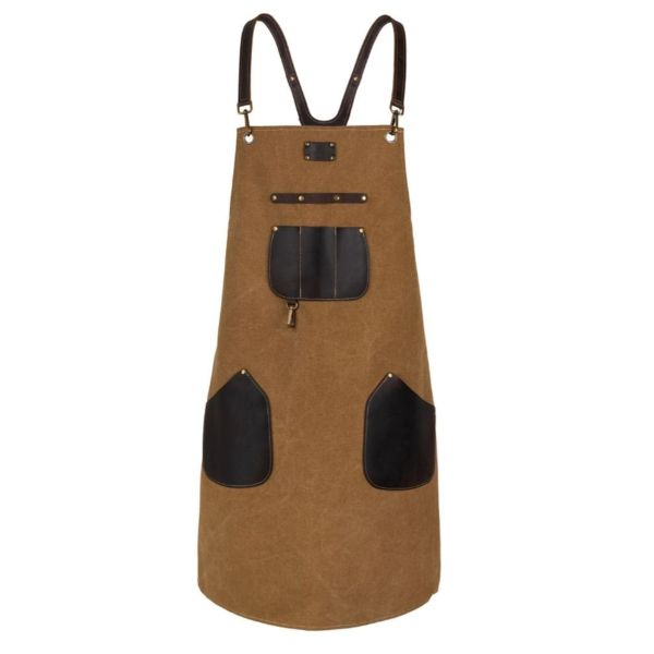 Grembiule Professionale Griller in Canvas Cerato con Inserti in Cuoio